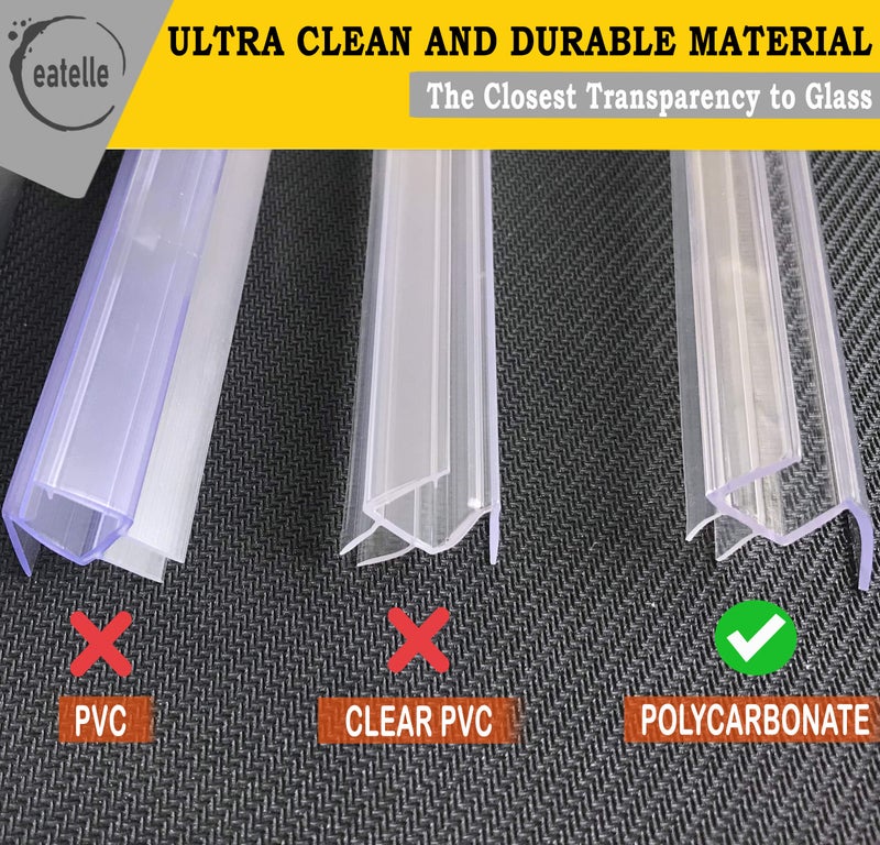 eatelle Shower Door Bottom Seal with Drip Rail for 1/2" (12mm) Thick Glass, 36" Long Sweep - Ultra Clear Polycarbonate - Image 4